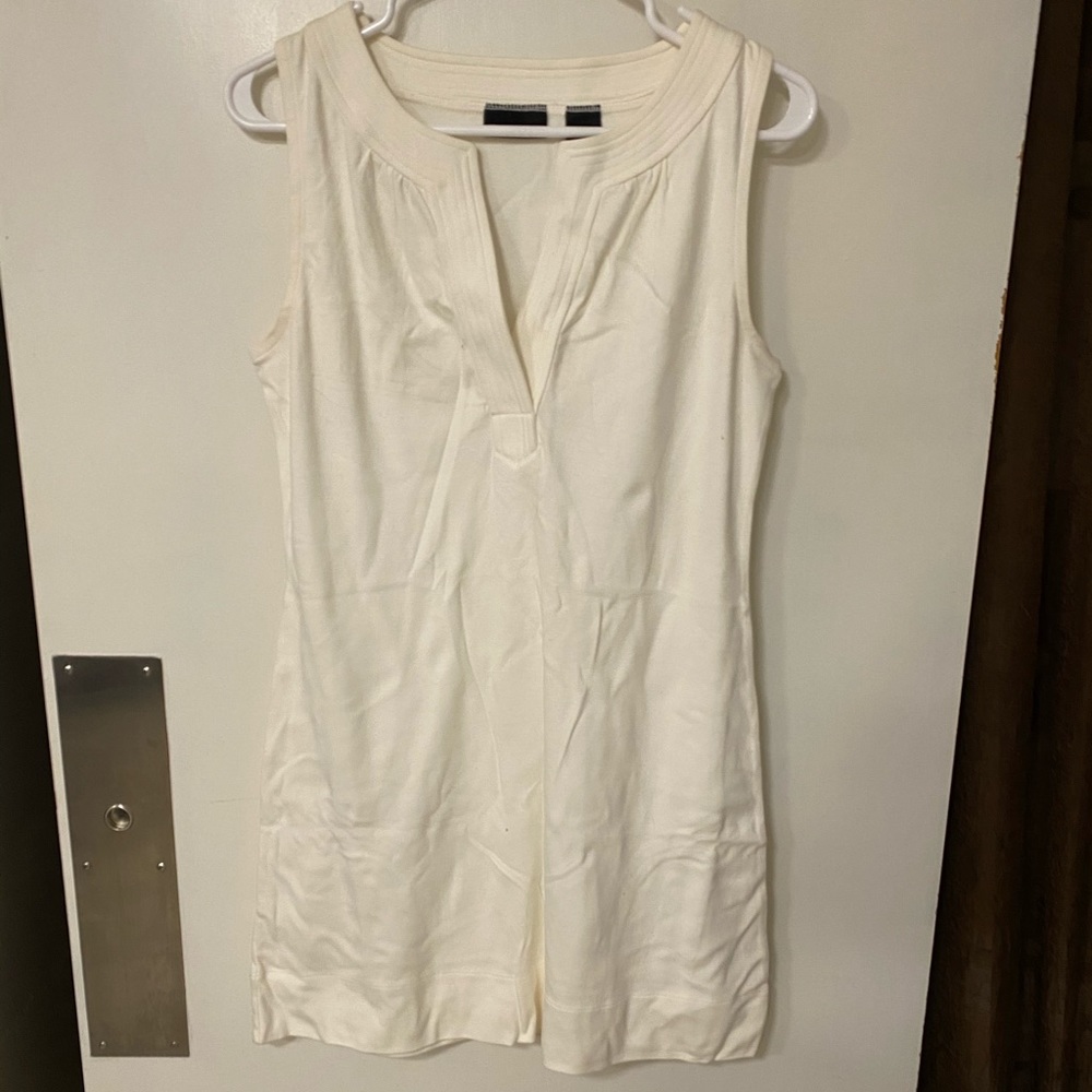 White split neck shift dress